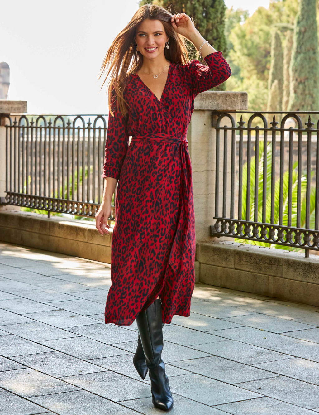 Animal print wrap midi dress sales