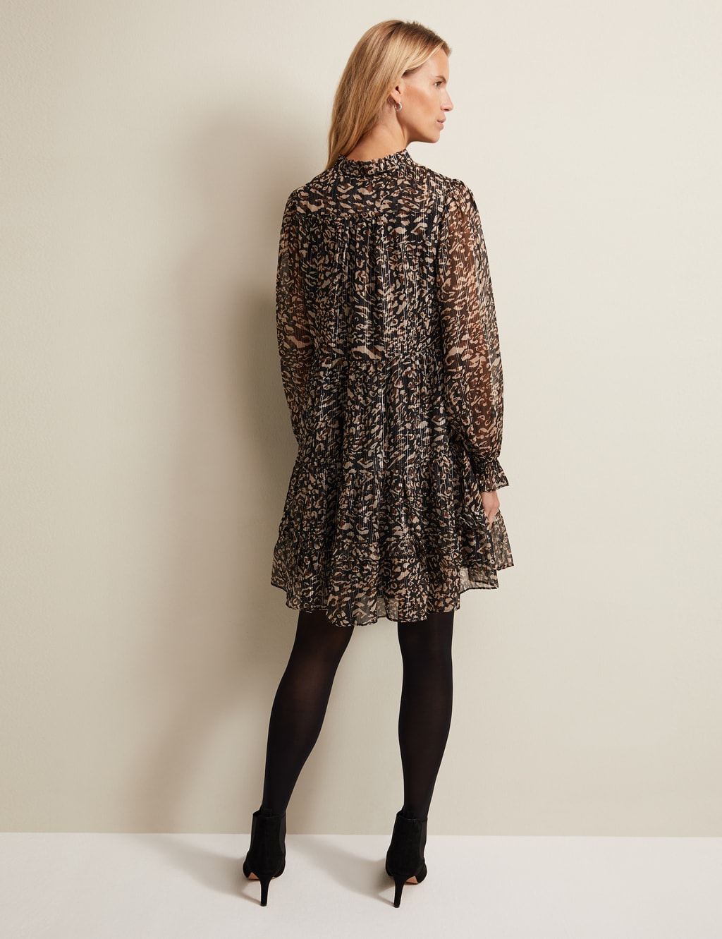 Animal Print V Neck Mini Swing Dress