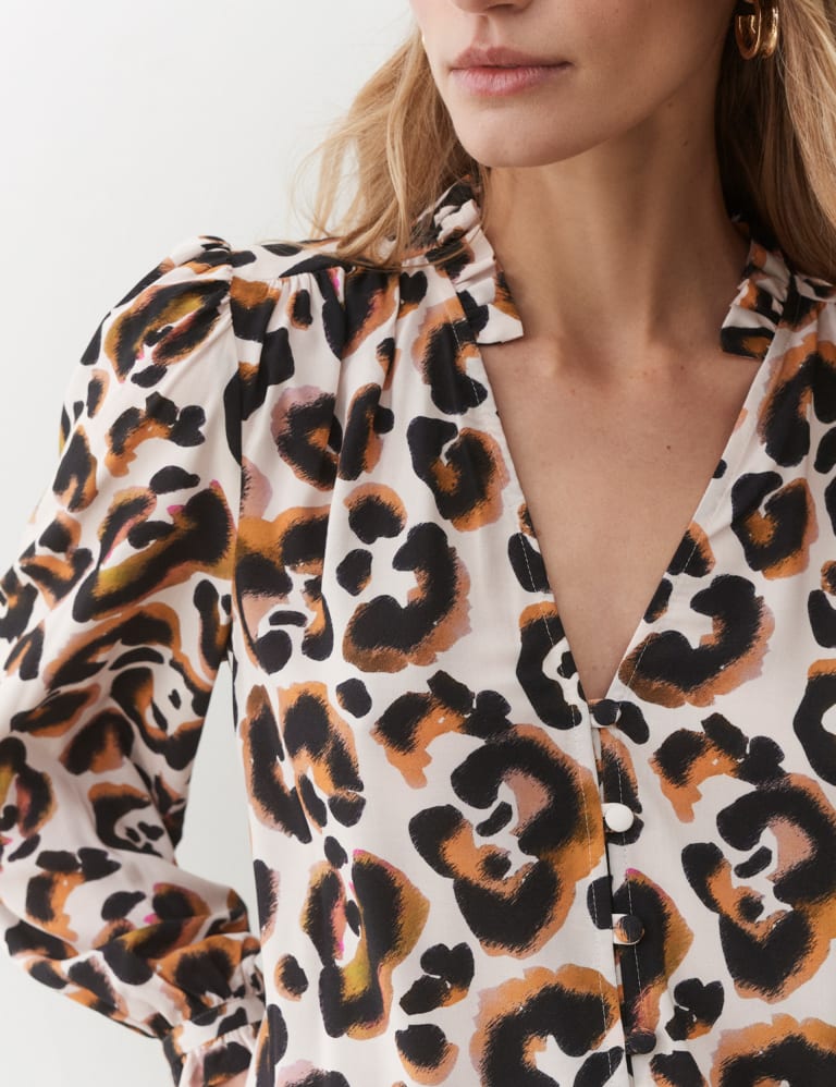 Animal Print V-Neck Ruffle Blouse 3 of 4