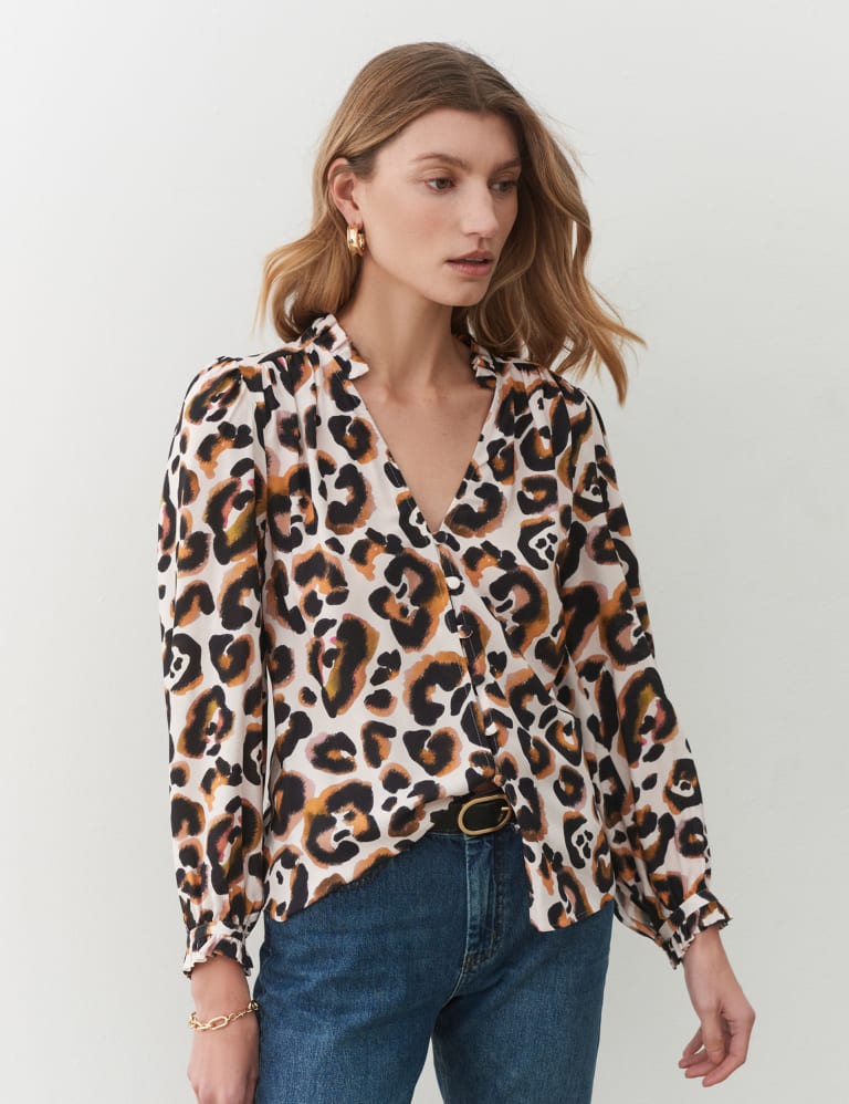 Animal Print V-Neck Ruffle Blouse 4 of 4