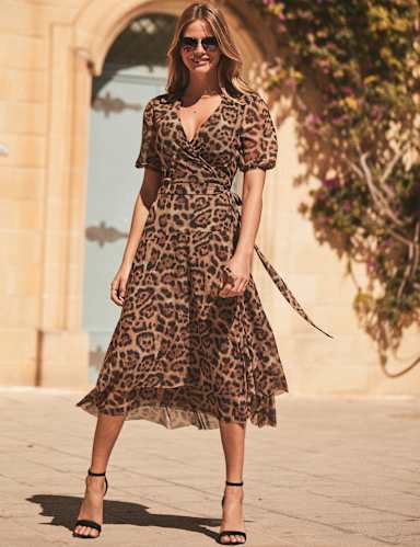 Animal Print V-Neck Waisted Midi Wrap Dress 4 of 4