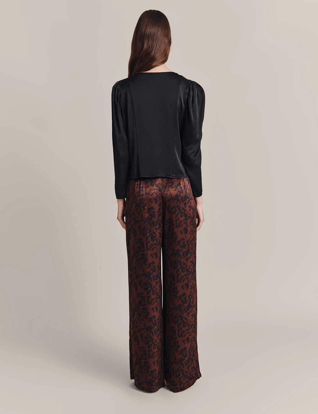 Leopard Printed Crushed Velvet Wide Leg Trousers