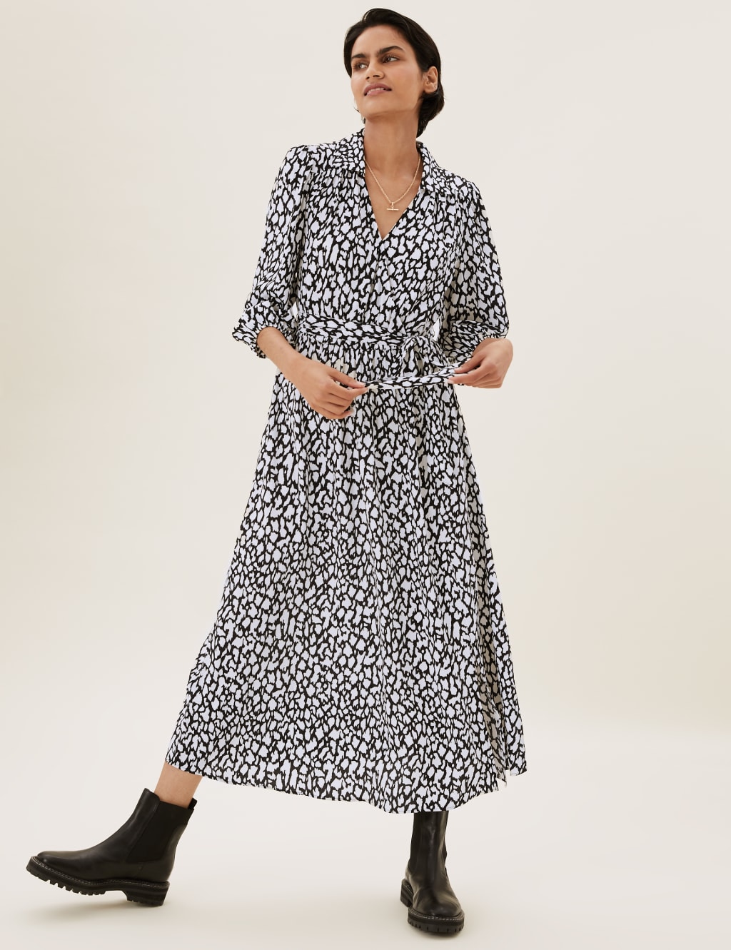 Animal Puff Sleeve Midi Wrap Dress 2 of 6