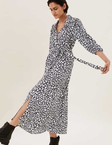 Animal Puff Sleeve Midi Wrap Dress 4 of 6