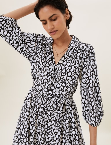 Animal Puff Sleeve Midi Wrap Dress 5 of 6