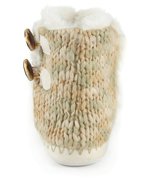 Ankle High Faux Fur Chunky Knit Slippers Image 2 of 3