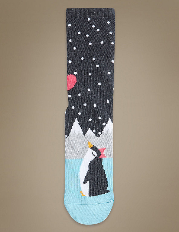 Ankle High Penguin Print Socks Image 1 of 2