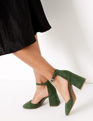 Block heel court shoes with sale ankle strap