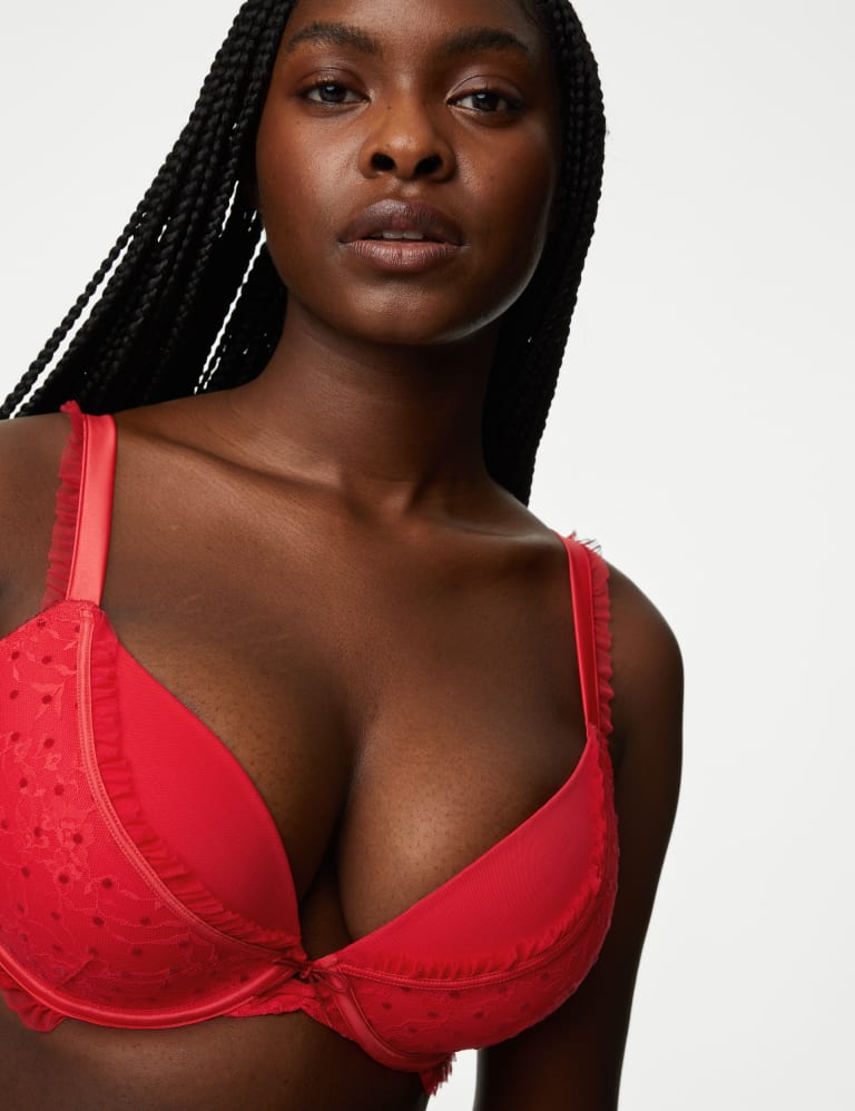 Lace push-up bra - Red - Ladies