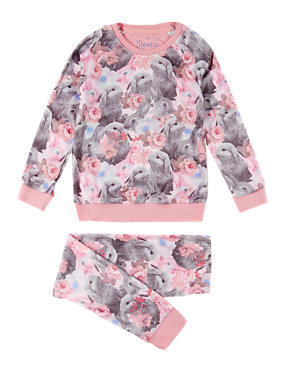 Anti Bobble Floral Bunny Print Fleece Pyjamas (1- 8 Years) Image 2 of 4
