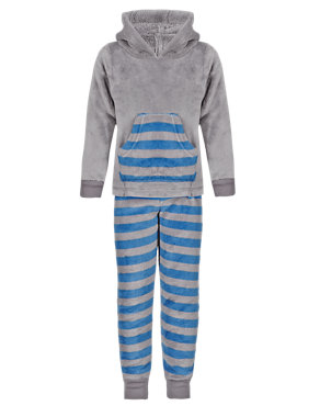 Anti Bobble Hooded Fleece Striped Pyjamas (1-7 Years) Image 2 of 4