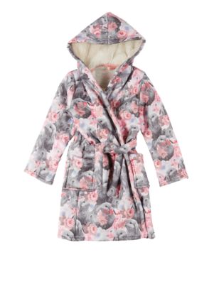 Anti Bobble Hooded Floral Dressing Gown (1-8 Years)- As seen in Press Image 2 of 3