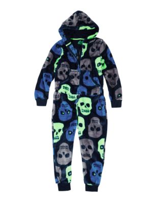 Anti Bobble Hooded Skull Print Fleece All-in-One (6-16 Years) Image 2 of 3