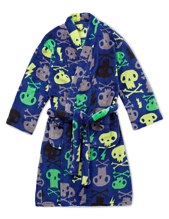 Anti Bobble Skull Print Fleece Dressing Gown (6-16 Years) Image 1 of 2