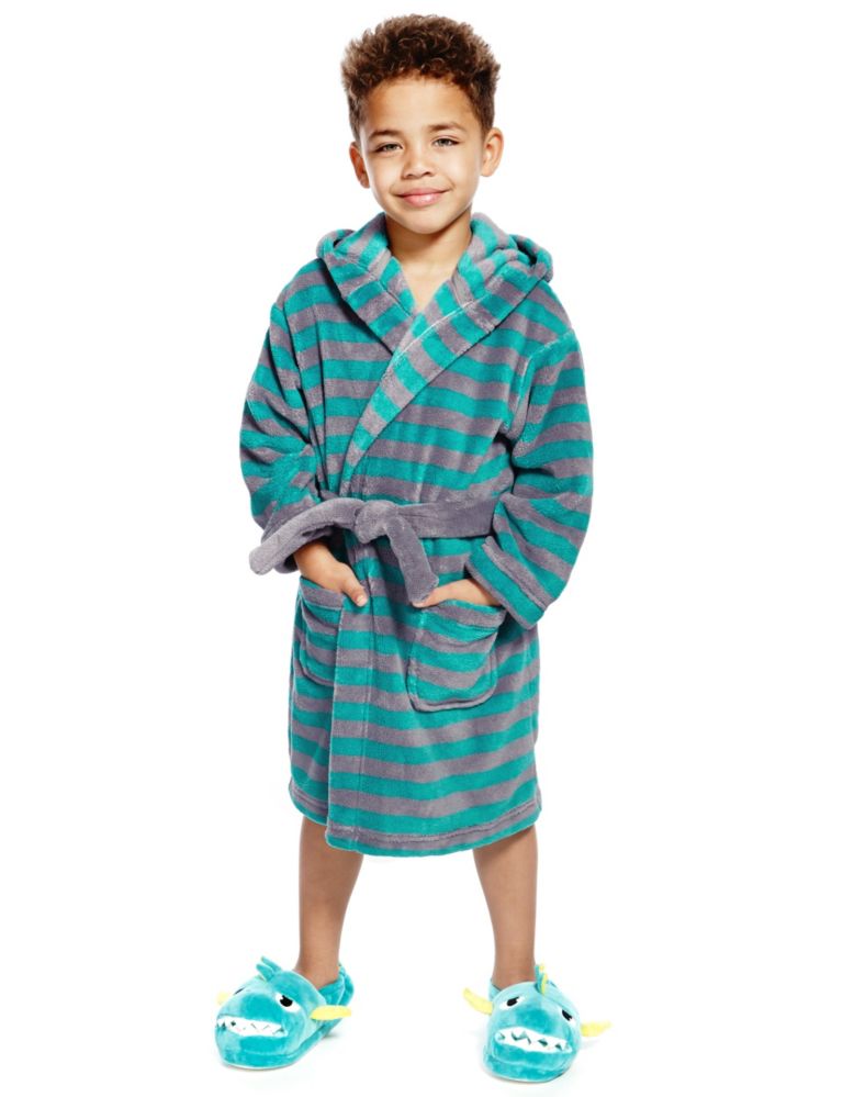 Anti Bobble Striped Hooded Fleece Gown (1-7 Years) 1 of 4