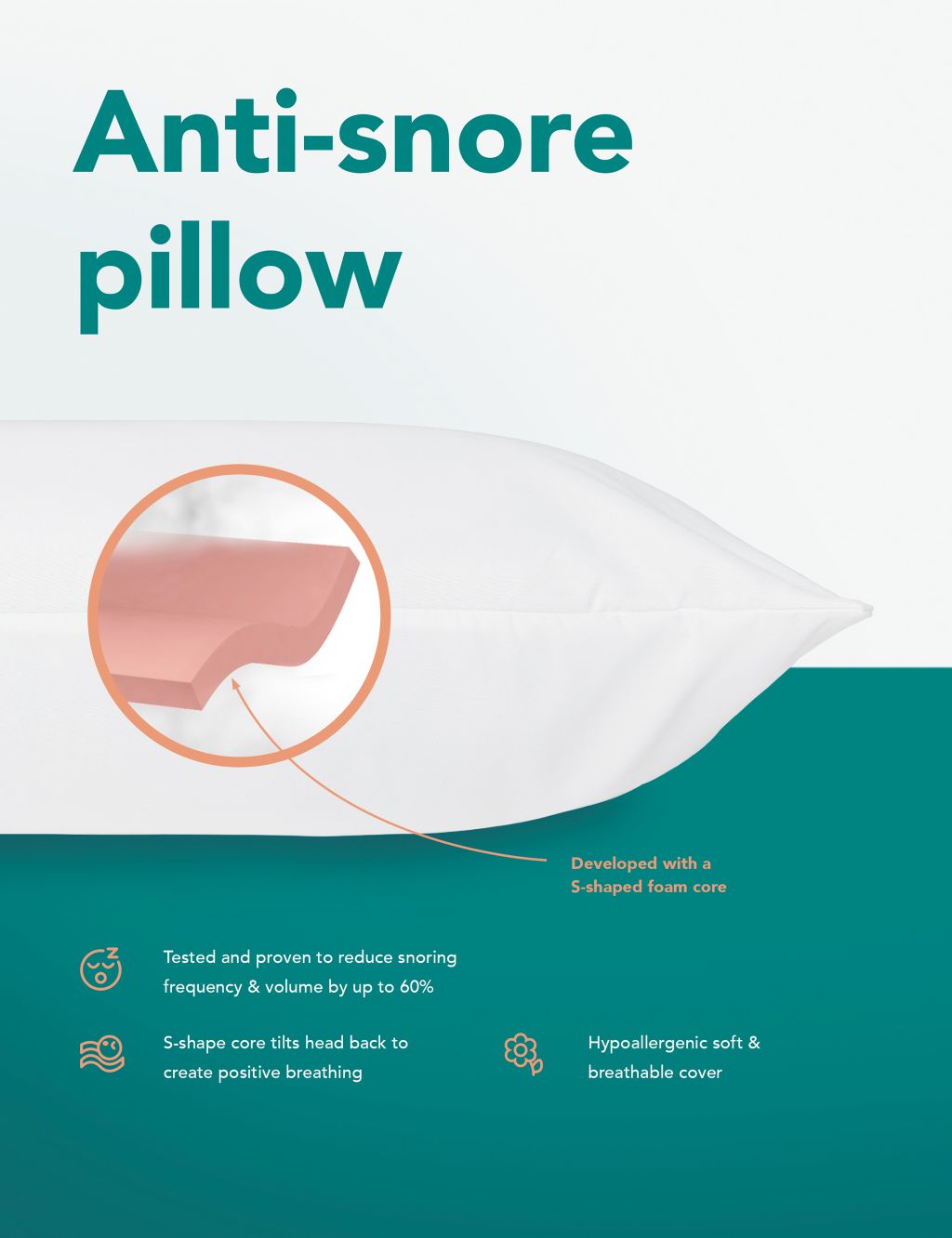 Anti Snore Medium PIllow 1 of 9