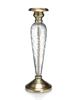 Antique Cut Glass Tall Pillar Candle Holder M&S