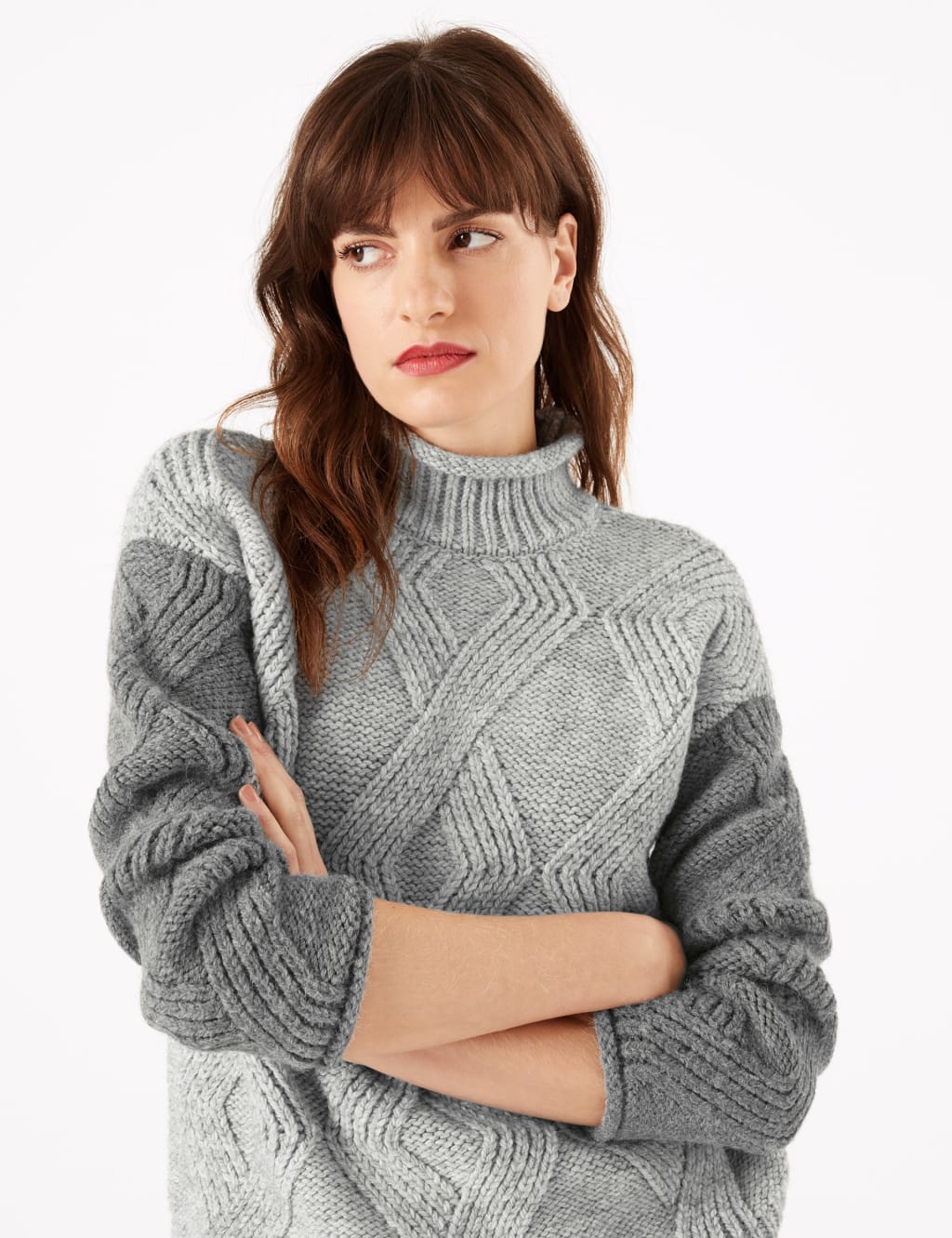 Argyle Cable Knit Turtle Neck Jumper M&S Collection M&S