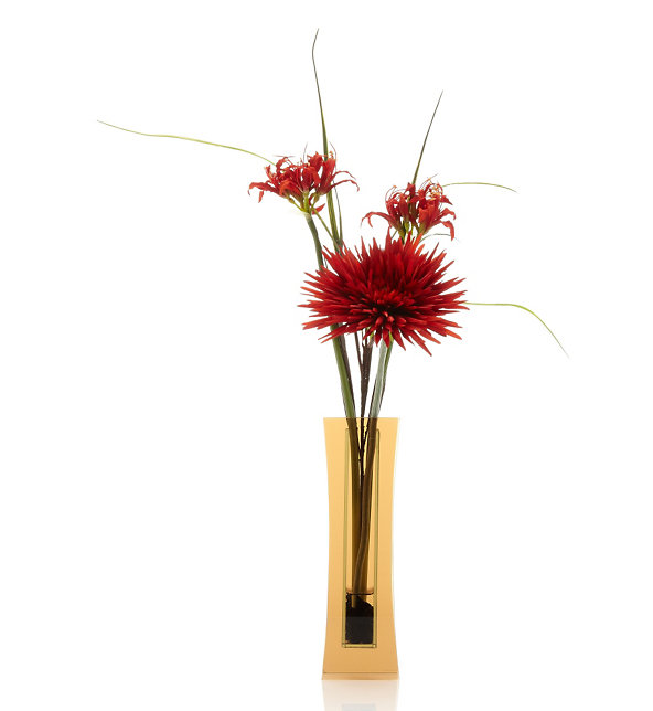 Artificial Red Exotic in Glass Vase Image 1 of 2