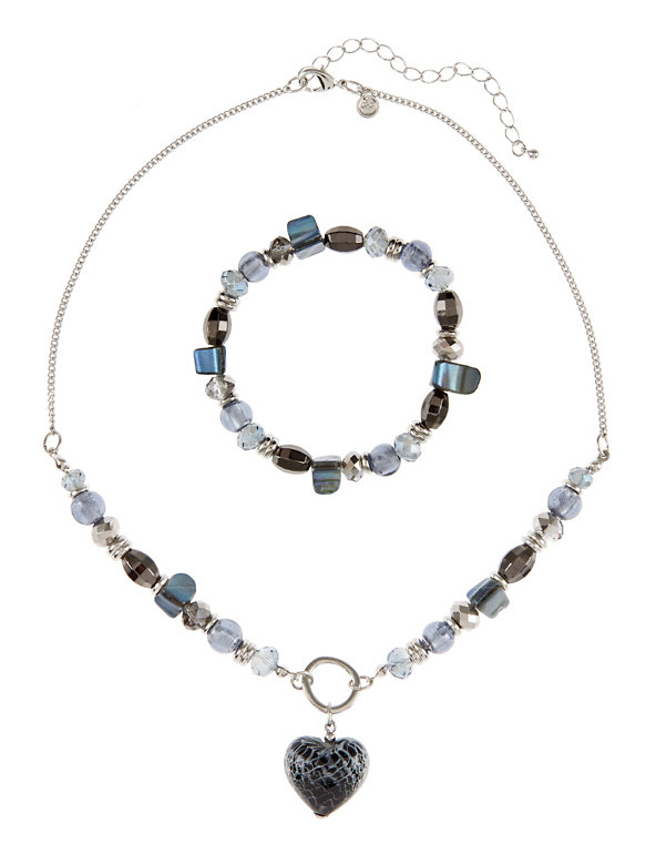 Assorted Bead Heart Pendant Necklace & Bracelet Set Image 1 of 1