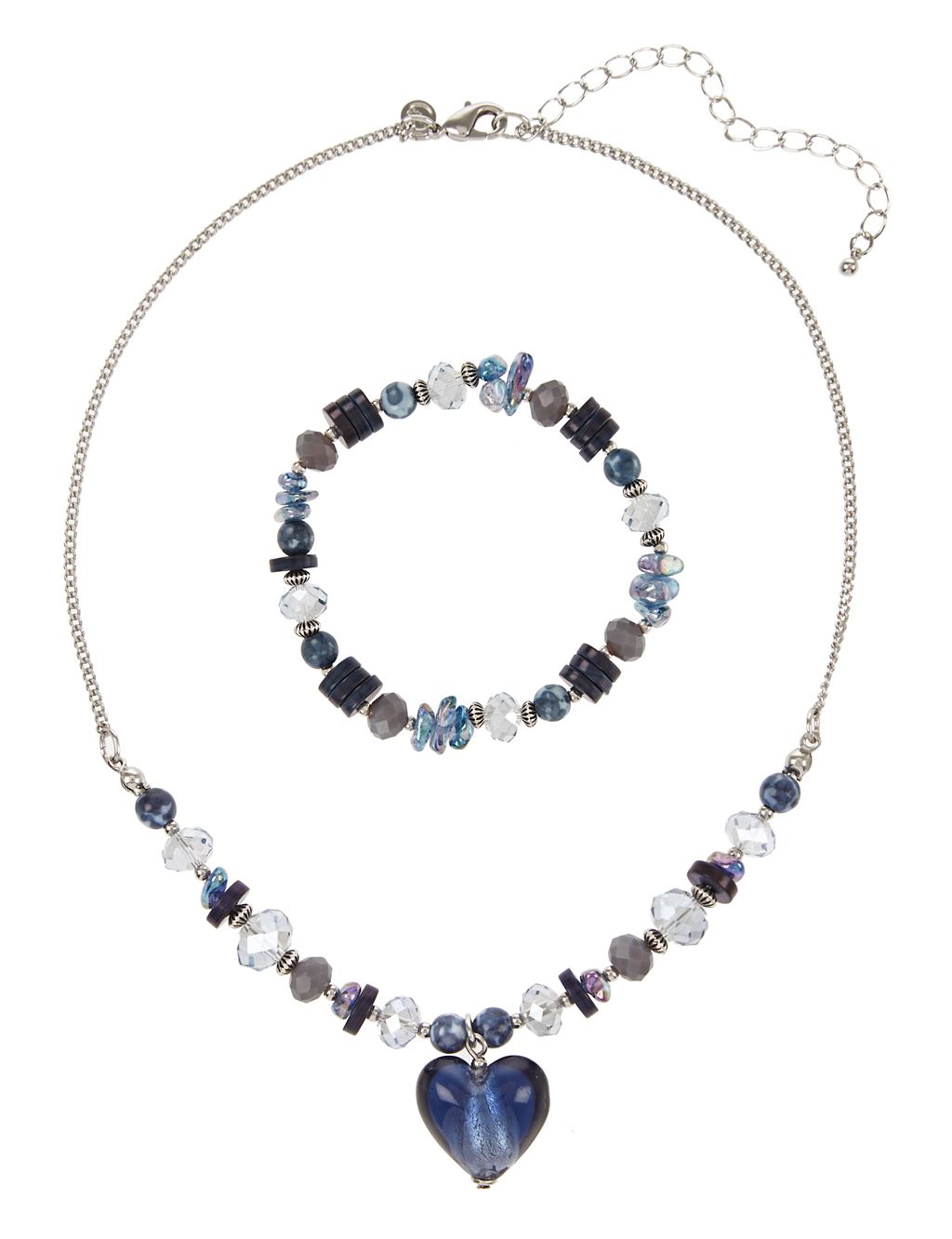 Assorted Bead Heart Pendant Necklace & Bracelet Set 1 of 1
