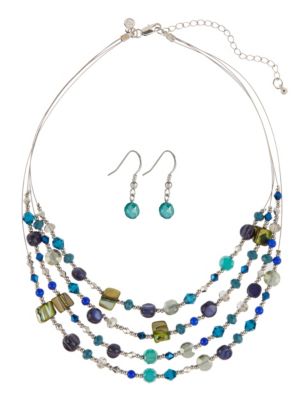 Assorted Bead Multi-Row Necklace & Earrings Set Image 1 of 1