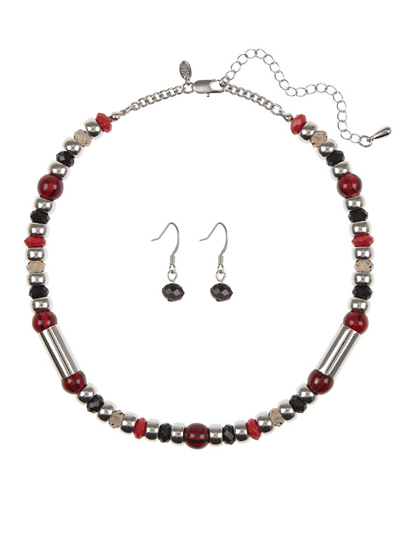 Assorted Bead Simple Station Necklace & Earrings Set Image 1 of 1