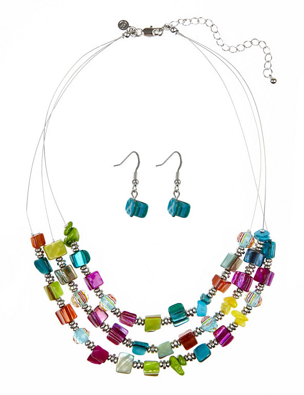 Assorted Chip Multi-Row Necklace & Earrings Set Image 1 of 1