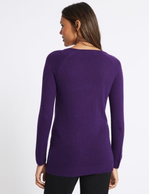 Asymmetrical Hem V-Neck Longline Jumper, M&S Collection