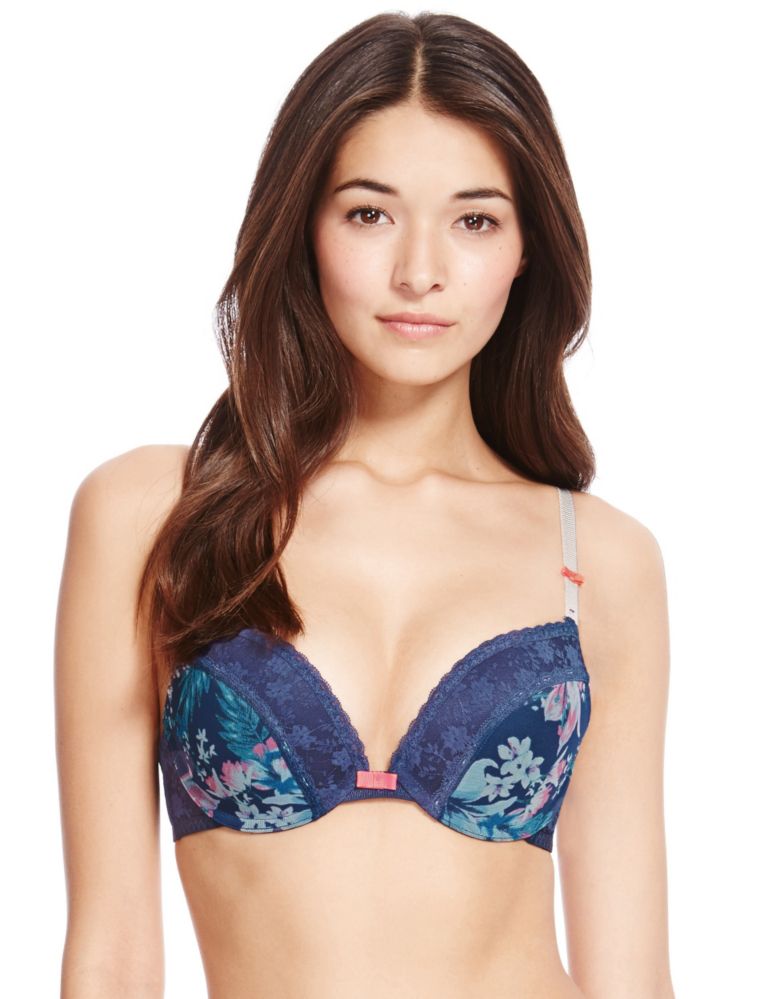 Aubrey Lace Floral Padded Push-Up Plunge Bra A-E 1 of 4