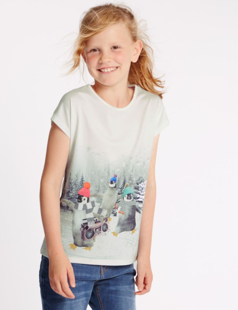 Augmented Reality Short Sleeve Penguin Print Top (5-14 Years) 1 of 5