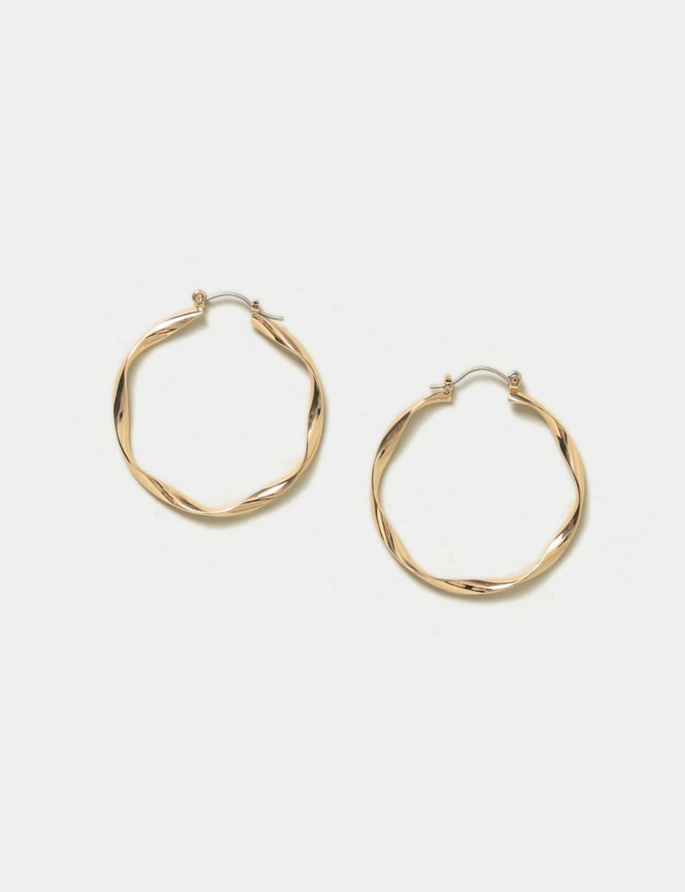 Autograph Gold Twisted Hoop Earrings 1 of 2