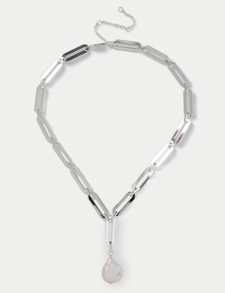 Autograph Silver Link Freshwater Pearl Y Necklace 1 of 3