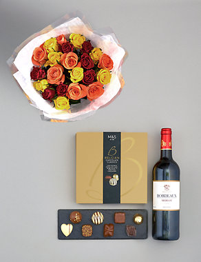 Autumnal Roses, Red Wine & Belgian Chocolates Gift Selection Image 2 of 4