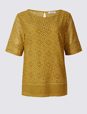 Aztec Lace Round Neck Short Sleeve T-Shirt Image 2 of 4