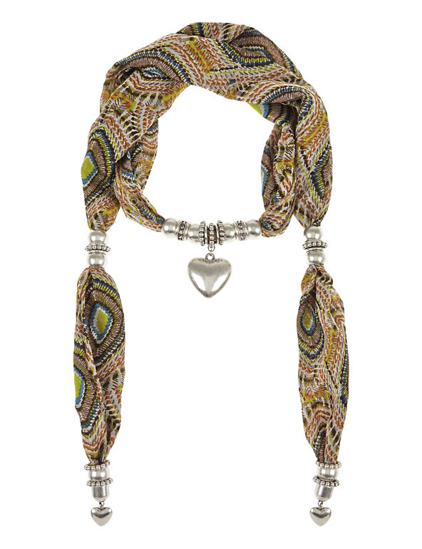 Aztec Print Heart Pendant Scarf Necklace Image 1 of 1