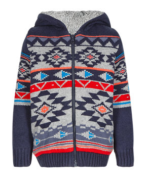 Aztec Print Hooded Cardigan with Wool (1-7 Years) Image 2 of 4