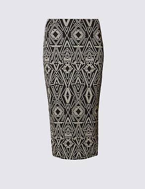 Aztec Print Jacquard Tube Pencil Skirt Image 2 of 3