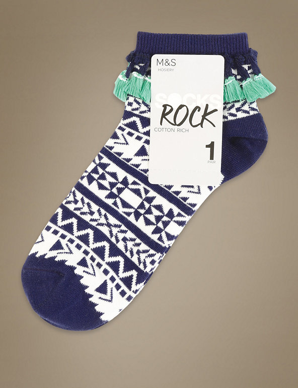 Aztec Print Tassel Ankle Socks Image 1 of 2