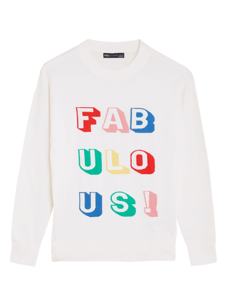 M&S Soft-Touch Fabulous Slogan Crew Neck Jumper