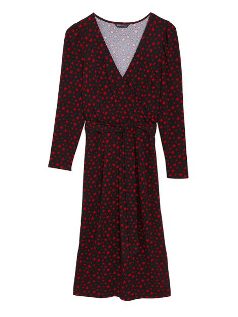 M&S Petite Jersey Star-Print Midi Wrap Dress