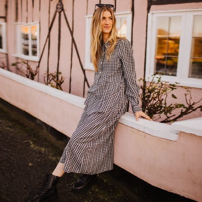 M&S Insider Emma wearing a gingham dress for Valentine’s Day