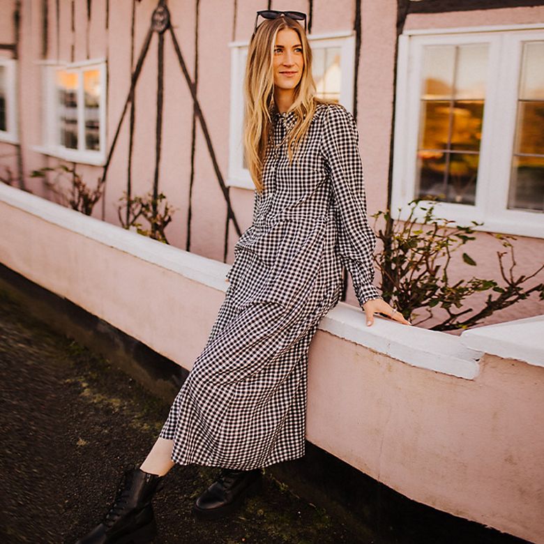 M&S Insider Emma wearing a gingham dress for Valentine’s Day