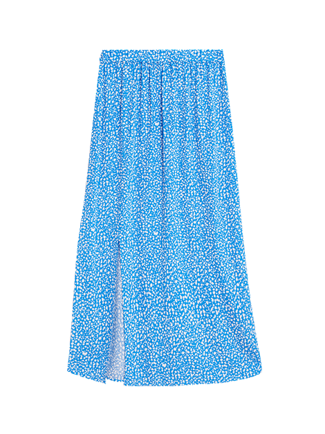 Blue and white floral-print pleated midi skirt. Shop now
