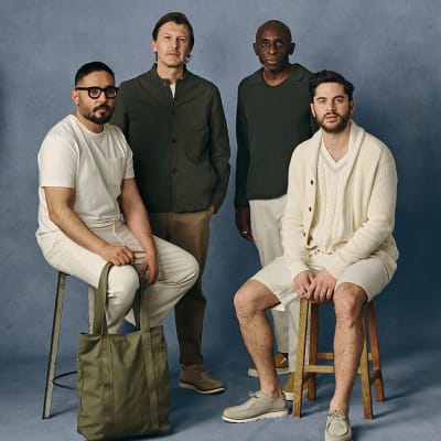 Four men wearing clothing from the spring/summer 2022 M&S Originals collection