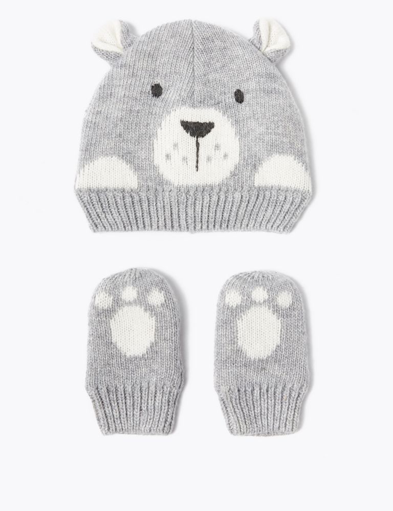 Baby Bear Print Hat & Mitten Set (0-12 Months) 1 of 1