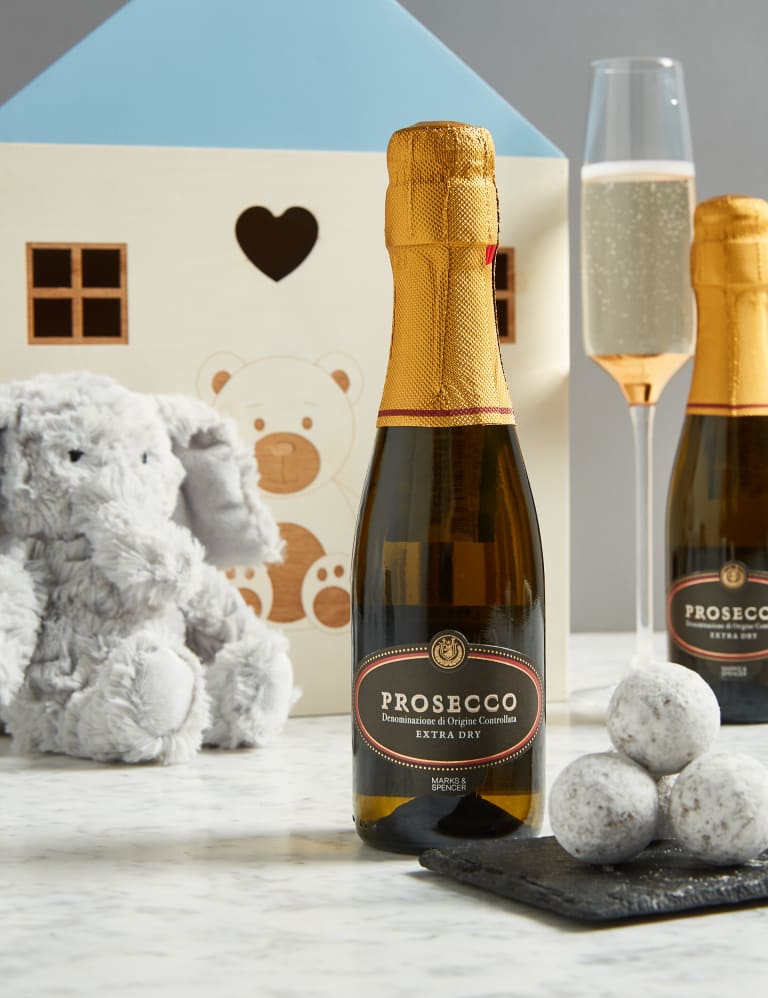 Baby Boy Gift with Prosecco, Marc de Champagne Truffles & Soft Toy 3 of 4