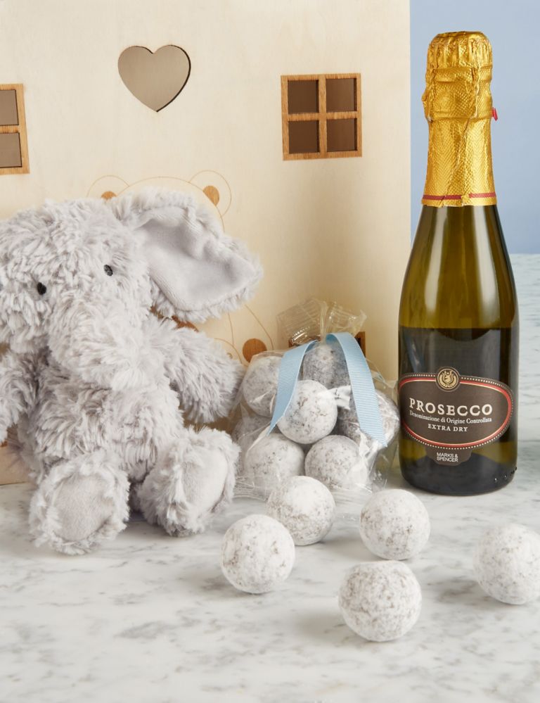 Baby Boy Gift with Prosecco, Marc de Champagne Truffles & Soft Toy 4 of 4