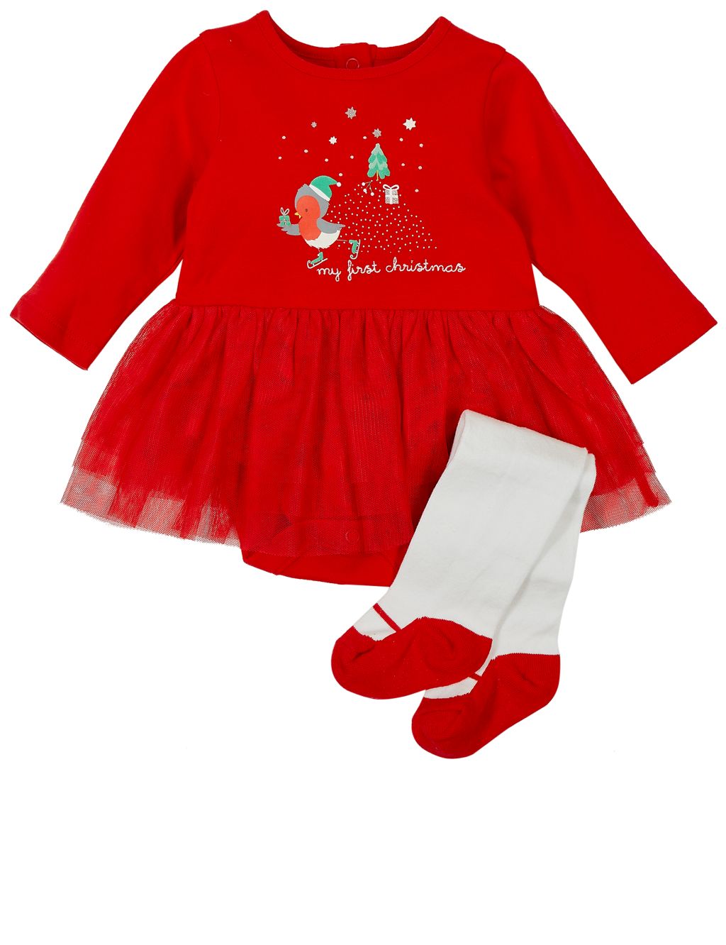 Baby Christmas Bodysuit with Tights Outfit 5 of 6