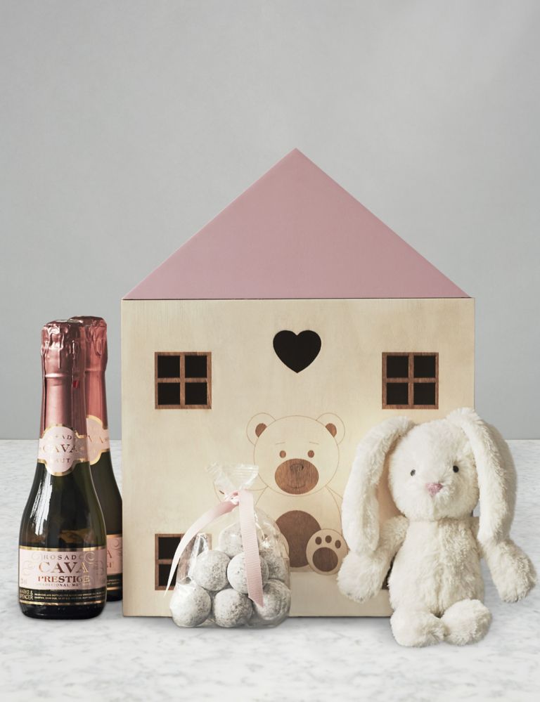Baby Girl Gift with Rosado Cava Prestige, Marc de Champagne Truffles & Soft Toy 3 of 4